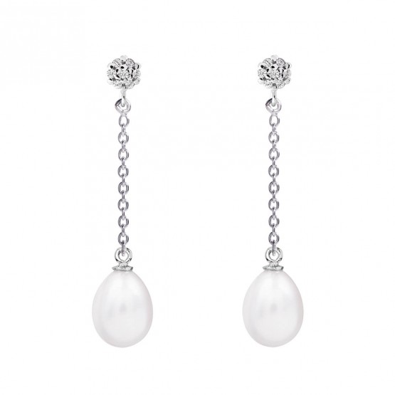 Boucles d'oreilles perles de mariée or blanc topaze ou diamants (79B0607TE1)