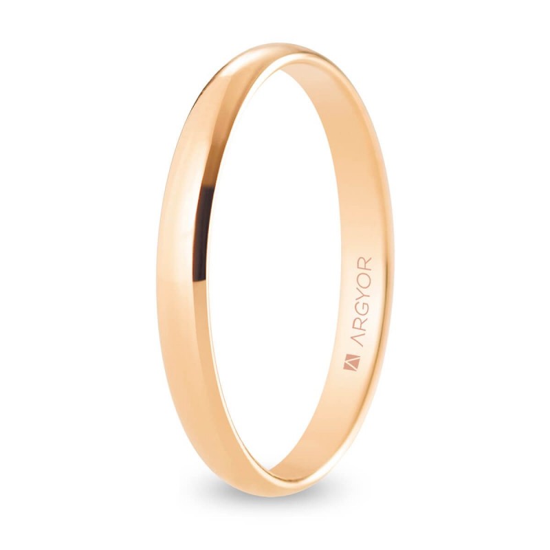 Rose gold wedding ring half round 2.5 mm comfort R25CP00 | Argyor Ring size  47 Metal 18k Gold