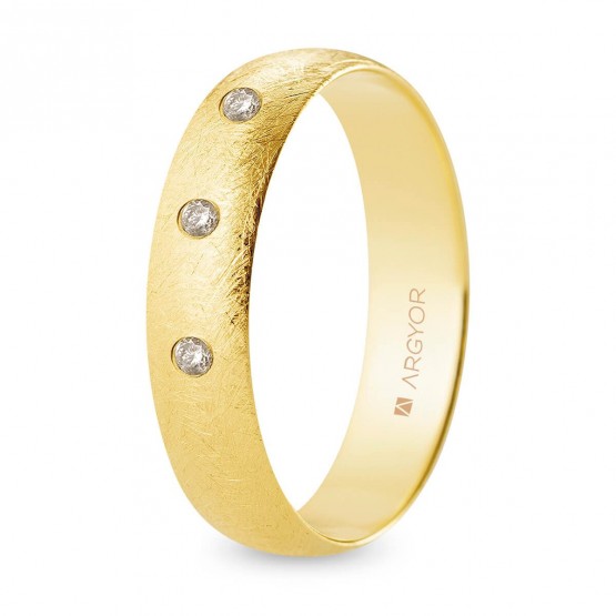 Gold and diamonds wedding ring half round 5 mm ice finish (A50RH3D)