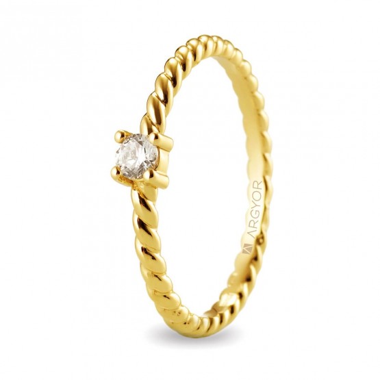 Gedrehter Gold Solitär Ring mit rundem Diamant (74A0081)