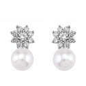 Pendientes de oro blanco con Diamantes y perlas en forma de flor  (75B0105P)