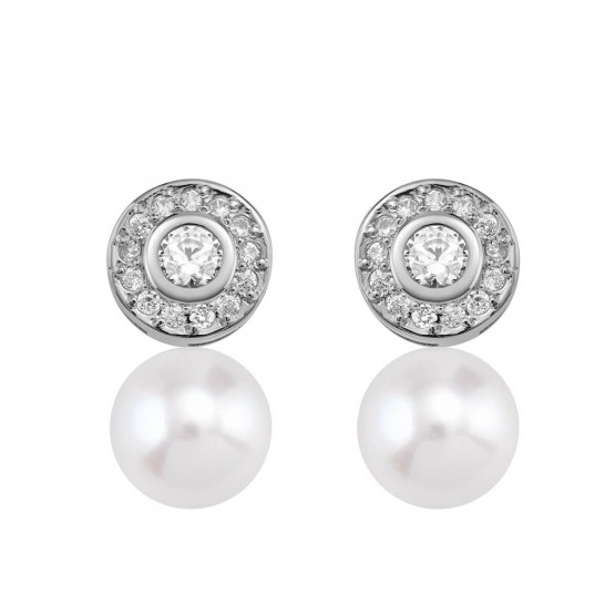 Pendientes de platino con perlas y diamantes (75B0104P)