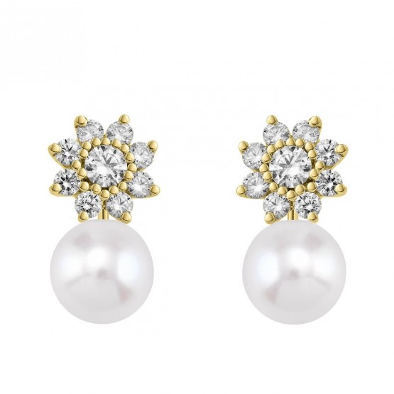 Pendientes de Diamantes Flor con perlas (75A0105P)