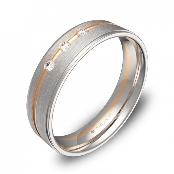 Alianza de boda en oro 18k bicolor combinado con diamantes D0850C3BR