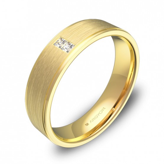 Alianza de boda plana con biseles en oro con diamantes C0150C2PA