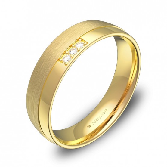Alianza de boda en oro combinado con ranuras y 3 diamantes C2050C3BA