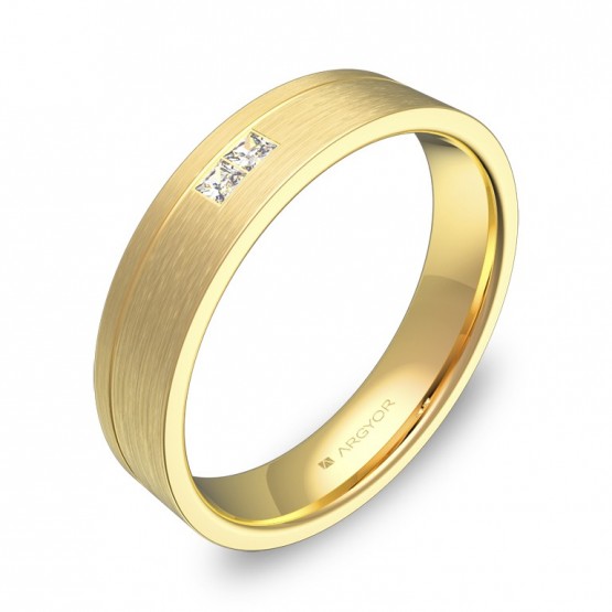Alianza de boda plana con ranuras oro amarillo con diamantes C0245S2PA
