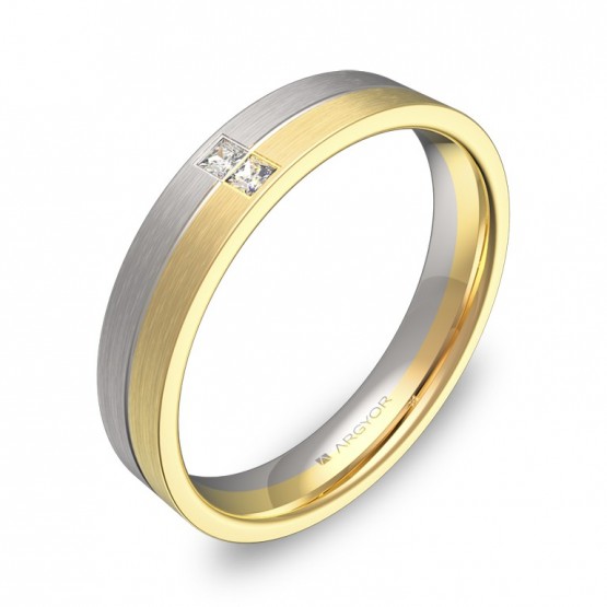 Alianza de boda plana con ranuras oro bicolor 2 diamantes D0340S2PA