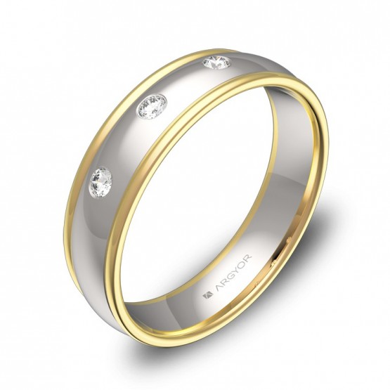 Alianza de boda con biseles en oro bicolor con diamantes D1650P3BA