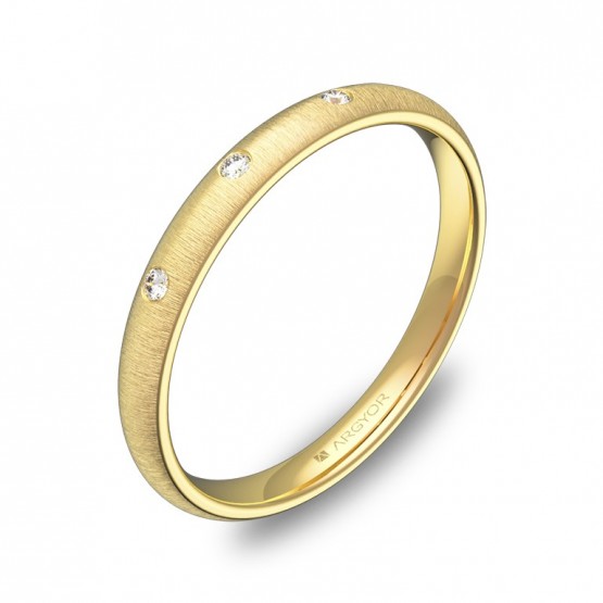 Alianza de boda 2,5mm en oro amarillo rayado con diamantes A0125T3BA