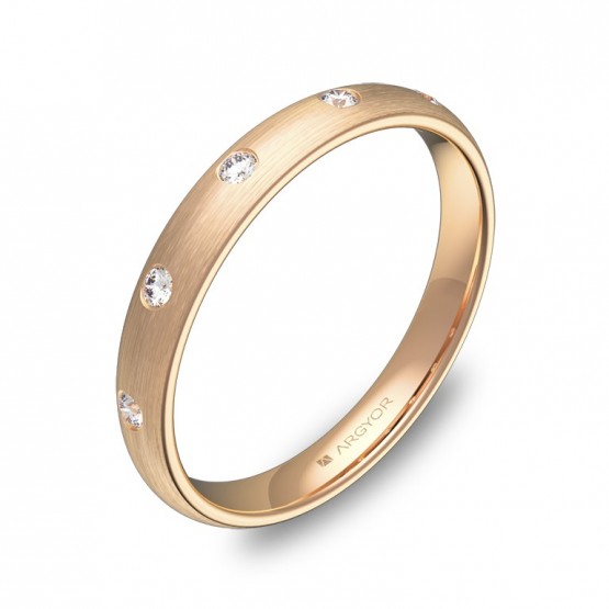 Alianza de media caña gruesa 3mm en oro rosa con diamantes A0130S5BR