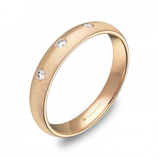 Alianza de 3,5mm en oro rosa rayado con diamantes A0135T3BR
