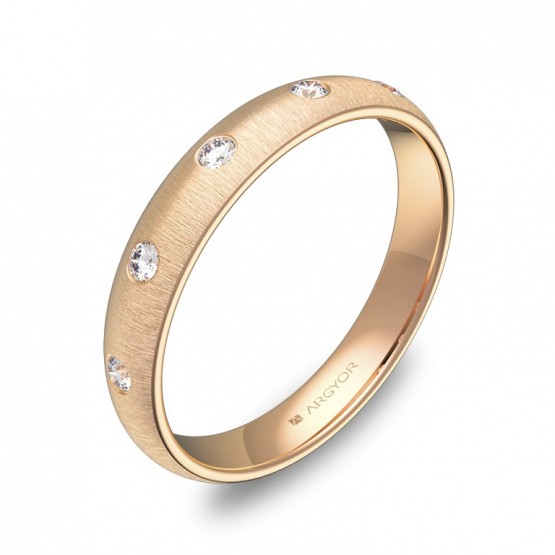 Alianza de media caña gruesa en oro rosa rayado 5 diamantes A0135T5BR