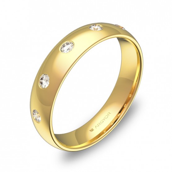 Alianza de media caña 4,5mm en oro amarillo con diamantes A0145P5BA