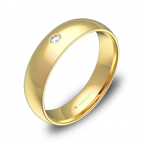 Alianza de boda 5,0mm en oro amarillo pulido con diamante A0150P1BA