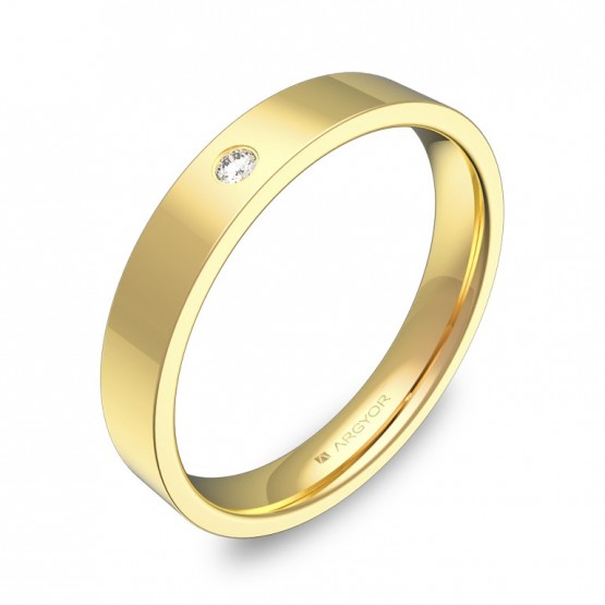 Alianza de boda plana gruesa en oro pulido 1 diamante B0135P1BA