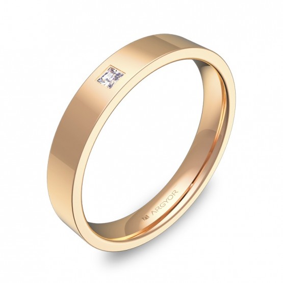 Alianza de boda 3,5mm en oro rosa pulido con diamante B0135P1PR