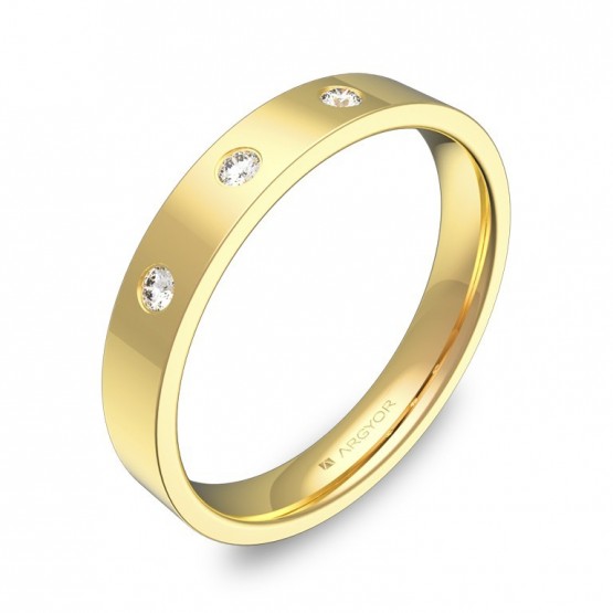 Alianza de boda de oro pulido plana gruesa con diamantes B0135P3BA