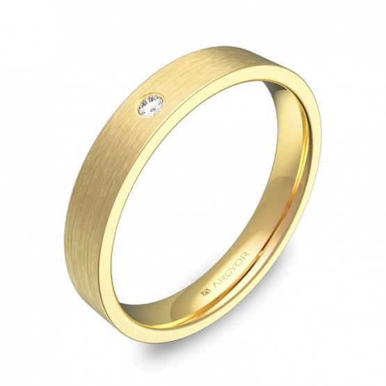 Alianza de boda oro amarillo satinado con diamante B0135S1BA