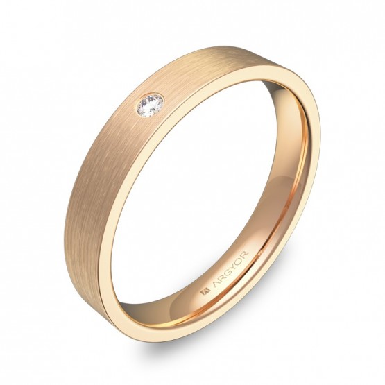 Alianza de boda 3,5mm en oro rosa satinado con diamante B0135S1BR