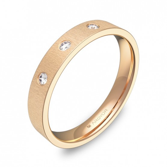 Alianza de boda 3,5mm en oro rosa rayado con diamantes B0135T3BR