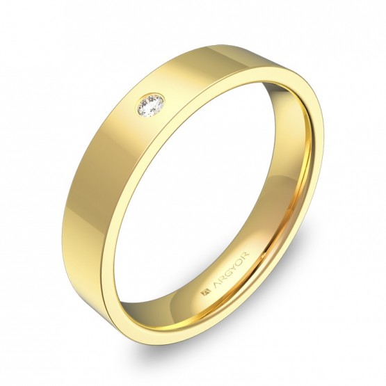 Alianza de boda plana gruesa en oro amarillo con diamante B0140P1BA