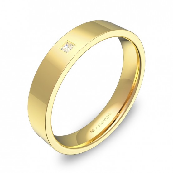 Alianza de boda plana gruesa de oro pulido con diamante B0140P1PA
