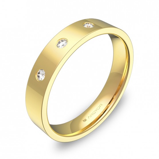 Alianza de boda oro amarillo pulido con diamantes B0140P3BA