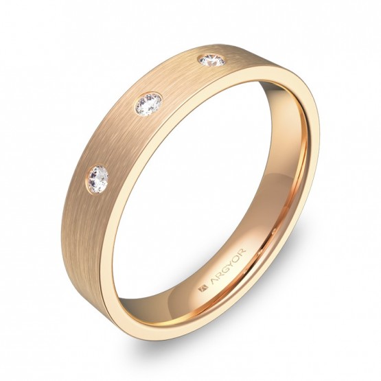 Alianza de boda en oro rosa satinado con 3 diamantes B0140S3BR