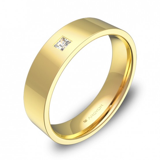 Alianza de boda en oro amarillo plana gruesa con diamante B0150P1PA