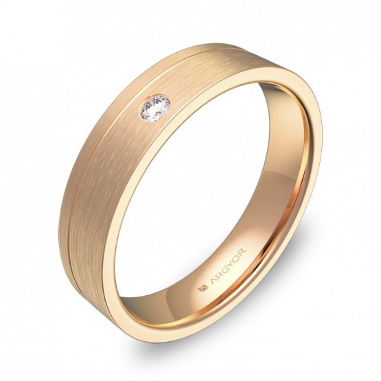 Alianza de boda plana con ranuras en oro rosa con diamante C0245S1BR