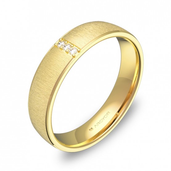 Alianza de boda en oro amarillo texturizado 3 diamantes C0645T3BA