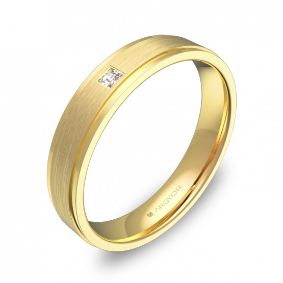 Alianza de boda con biseles en oro amarillo con diamante C1040C1PA