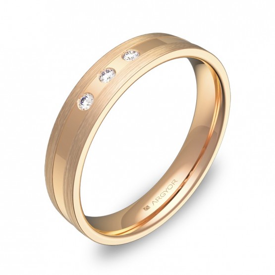 Alianza de boda plana con ranuras oro rosa con diamantes C1540C3BR