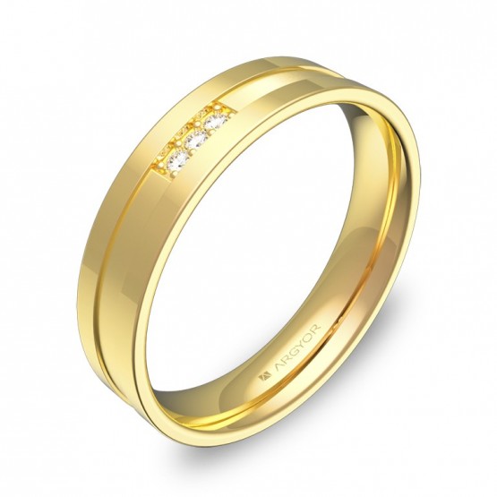 Alianza de boda plana con ranuras en oro con diamantes C2445C3BA