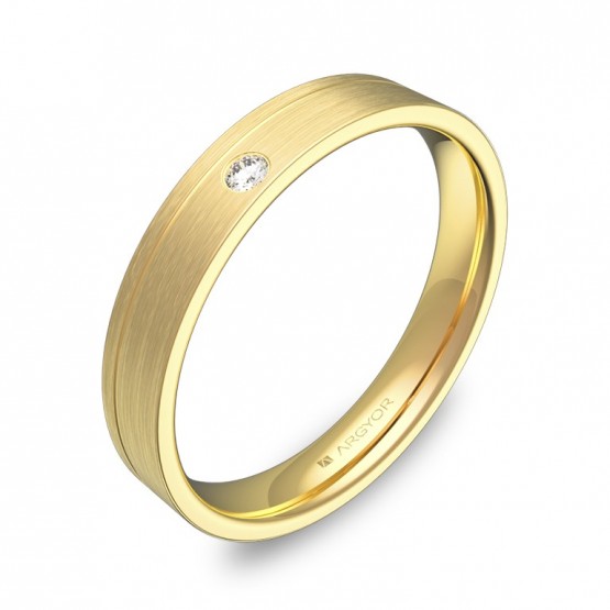 Alianza de boda plana con ranuras oro satinado con diamante C2735S1BA