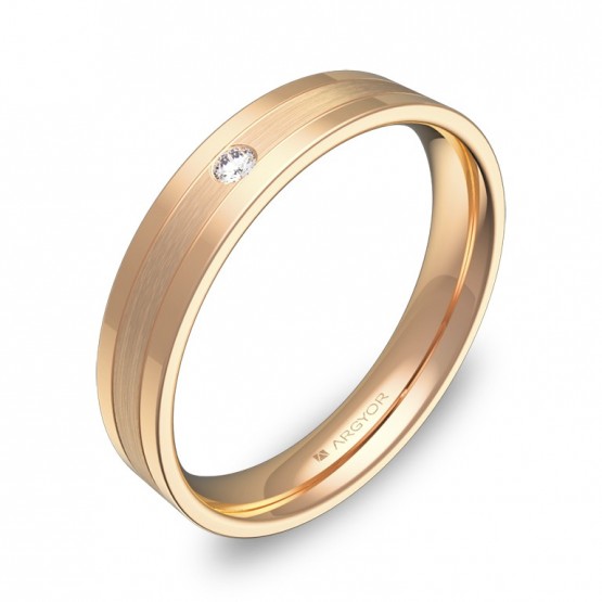 Alianza de boda con ranuras en oro rosa combinado 1 diamante C2540C1BR
