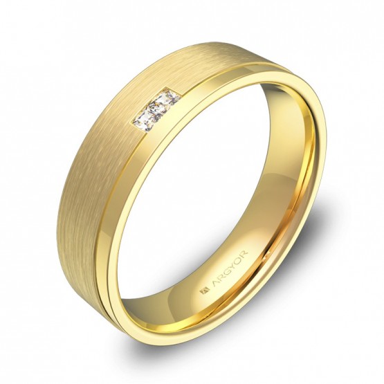 Alianza de boda plana con ranuras oro amarillo con diamantes C2850C2PA
