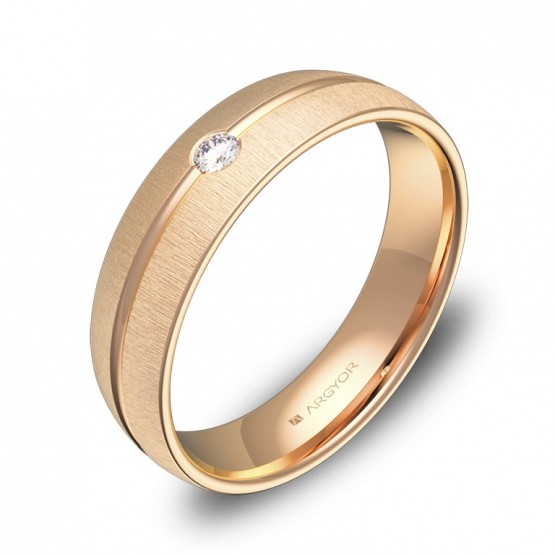 Alianza de boda 5mm en oro rosa texturizado 1 diamante C3350T1BR