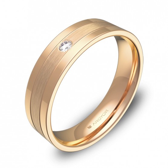 Alianza de boda plana con ranuras en oro rosa con diamante C3450C1BR
