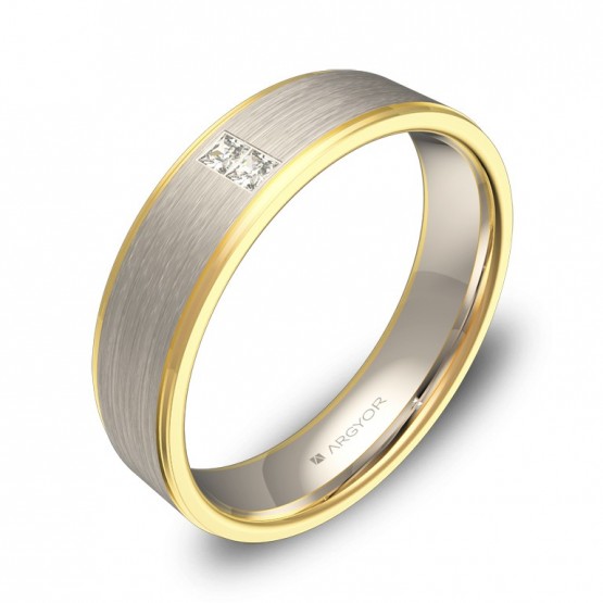 Alianza de boda 5mm con biseles en oro bicolor con diamantes D0150C2PA