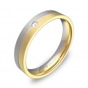 Alianza de boda plana con ranuras en oro bicolor 1 diamante D0340S1BA