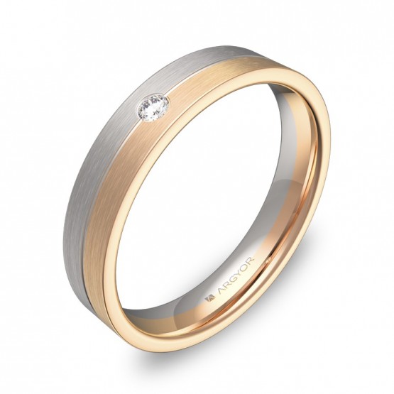 Alianza de boda bicolor en oro bicolor satinado con diamante D0340S1BR