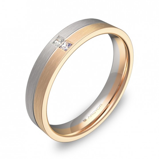 Alianza de boda con ranuras en oro bicolor con diamantes D0340S2PR
