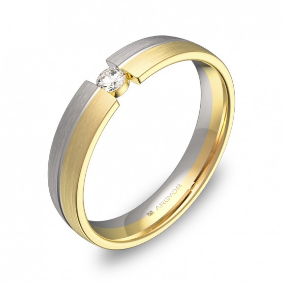 Alianza de boda 4mm en oro bicolor satinado con diamante D0440S1BA