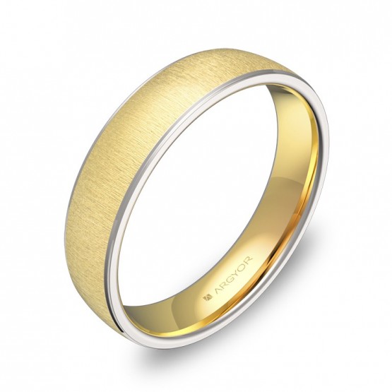 Alianza de boda media caña con biseles 4,5mm en oro bicolor D0645T00A