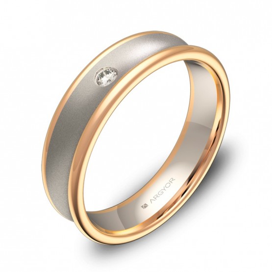 Alianza de boda cóncava en oro bicolor combinado 1 diamante D0750C1BR