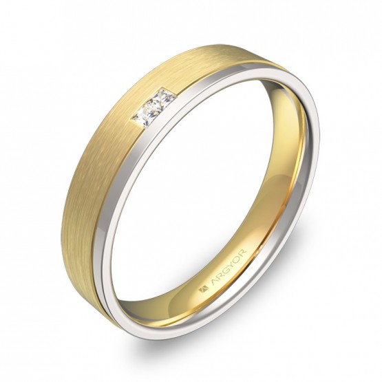 Alianza de boda con ranuras en oro bicolor con diamantes D1440C2PA