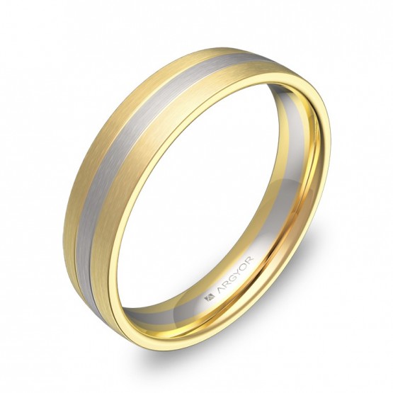 Alianza de boda con ranuras en oro bicolor satinado D1745S00A