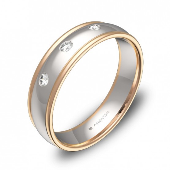 Alianza de boda biseles 5mm oro bicolor con diamantes D1650P3BR